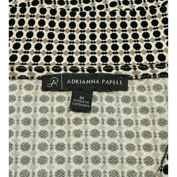 Adrianna Papell Women's Medium Black White‎ Brown Dot Patterned Tie Neck Top - Picture 4 of 7